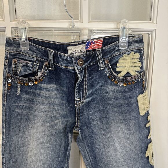 Y2K Angel Jeans Women's 7 Embroidered Boot Cut Embellished - Picture 3 of 13